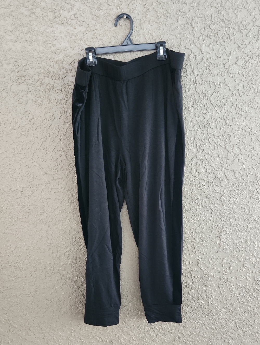 Eileen Fisher Tencel Stretch Terry Track Pants Velvet Side Stripes Black